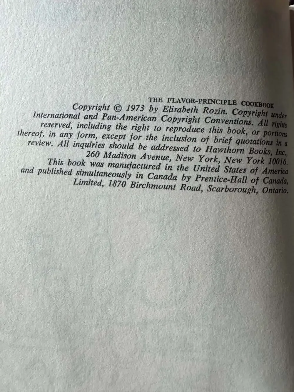 The Flavor-Principle Cookbook by Elisabeth Rozin Hawthorn 1973 Hardcover